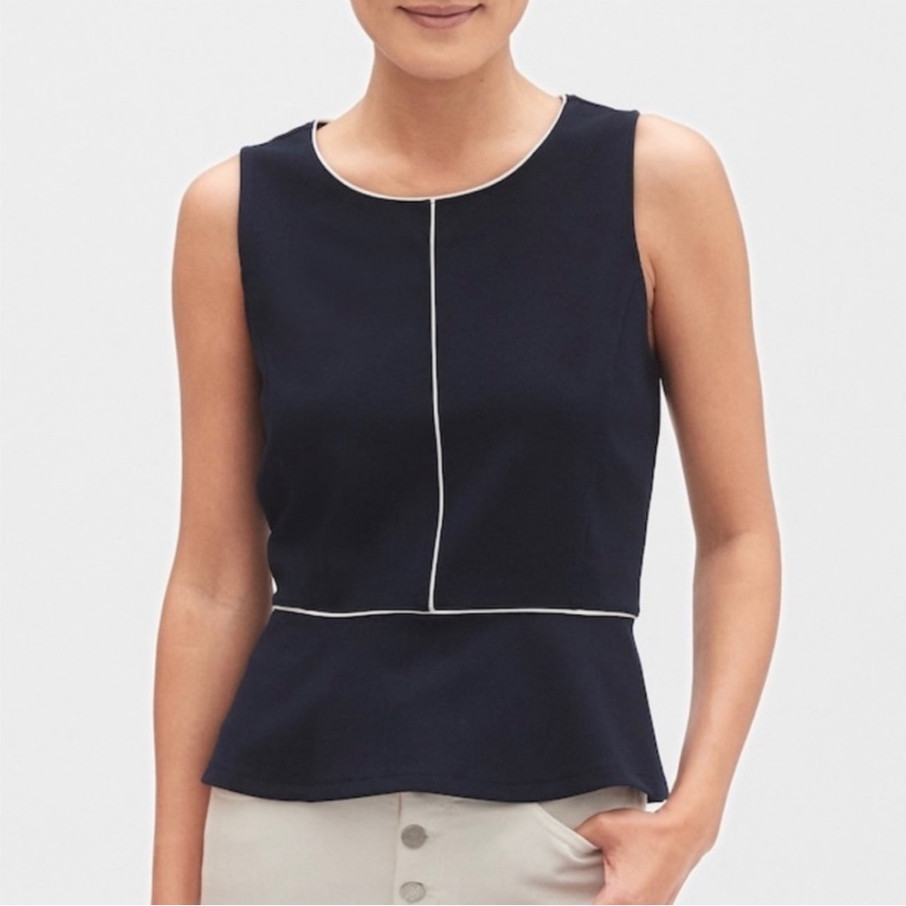 Banana Republic Navy Piped Sleeveless Peplum